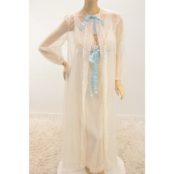 Vintage Vanity Fair Long Nightgown Peignoir Set Robe Chiffon Lace